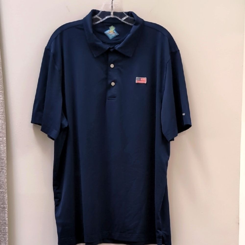 Chubbies Navy Blue American Flag Stretch Polo Sz XL
